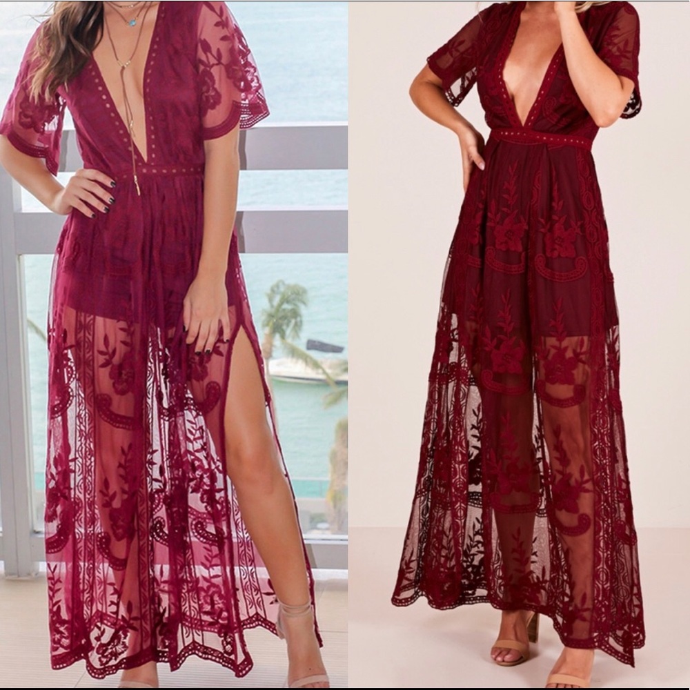 Burgundy Lace Maxi Dress